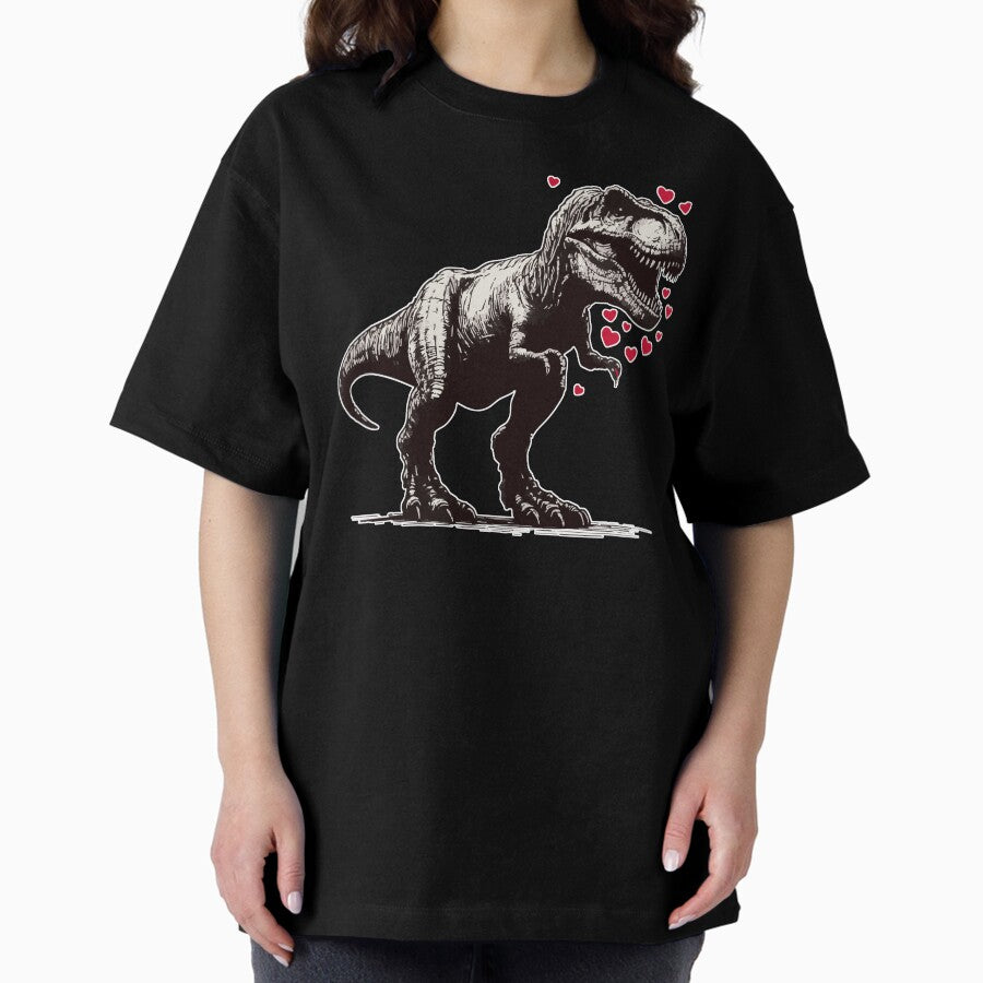 Tyrannosaurus Dinosaur Happy Valentnines Day Oversized T Shirt