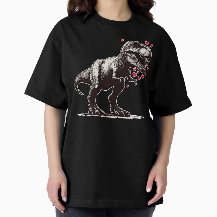 Tyrannosaurus Dinosaur Happy Valentnines Day Oversized T Shirt