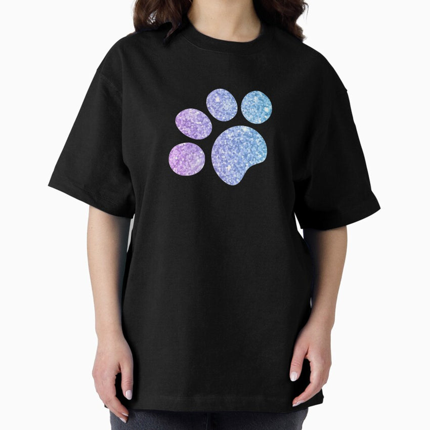 Blue cat Paw Print Oversized T-Shirt