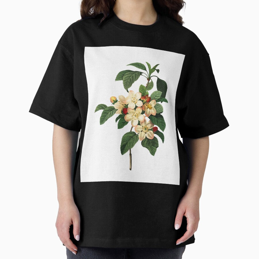 Apple Blossom Flower Vintage Retro Art Botanical Illustration Oversized T-Shirt