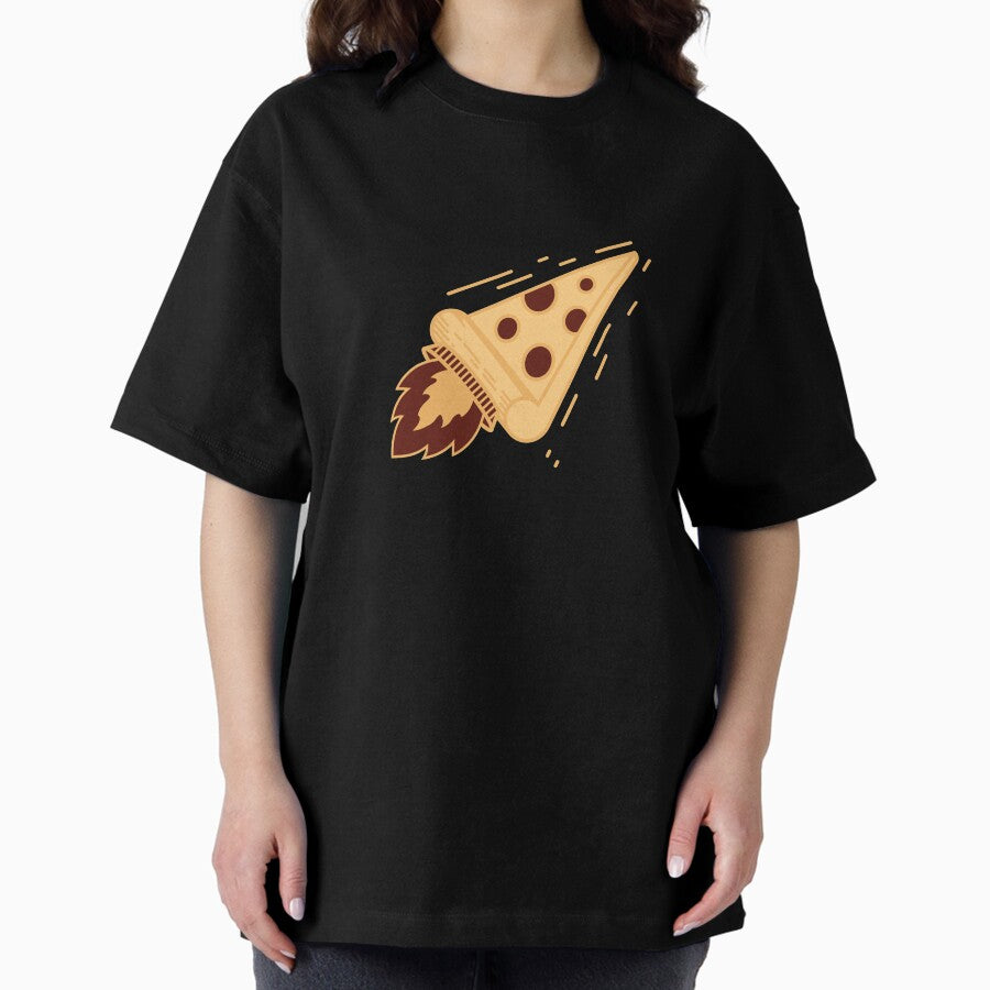 Space Rocket Pepperoni Pizza Pattern Oversized T-Shirt