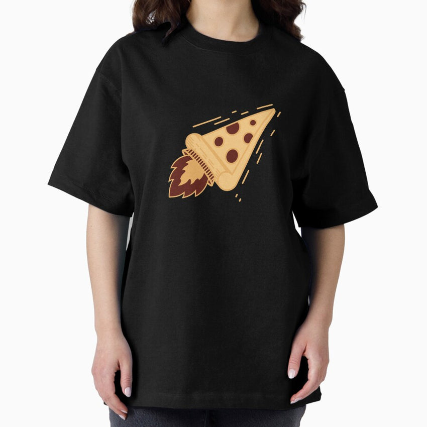 Space Rocket Pepperoni Pizza Pattern Oversized T-Shirt