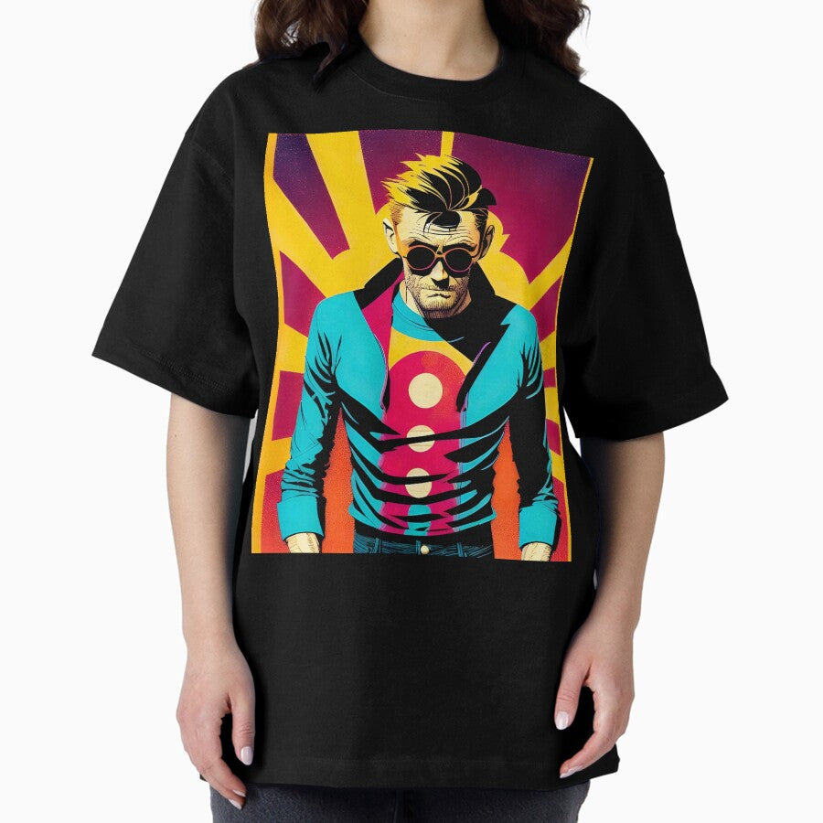 90's inspired comic art, resting superhero Oversized T-Shirt