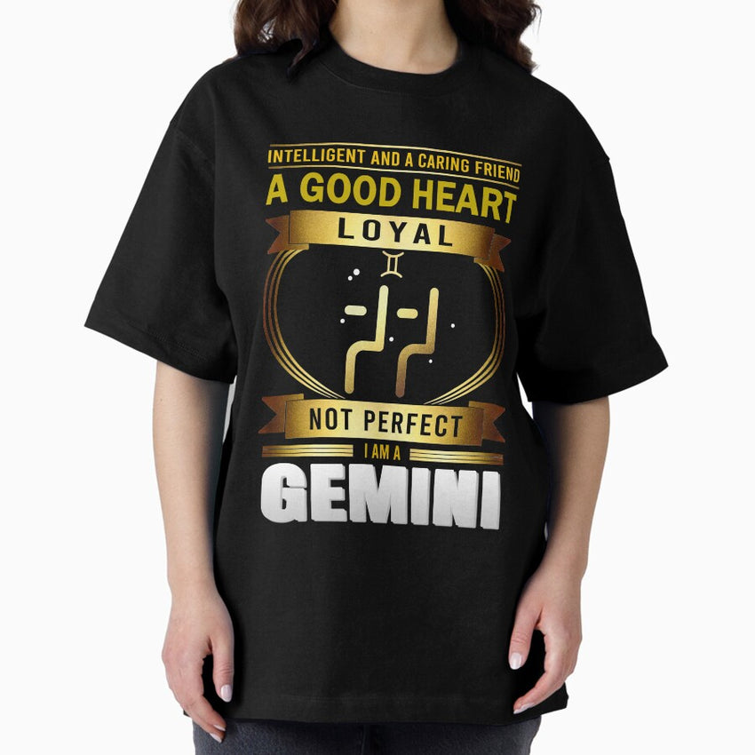 Golden Gemini Zodiac Sign Oversized T-Shirt