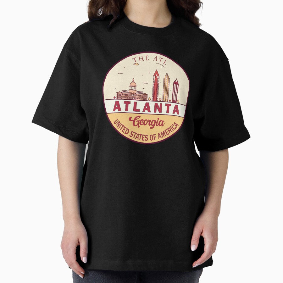 Atlanta Georgia City Skyline Emblem Oversized T-Shirt