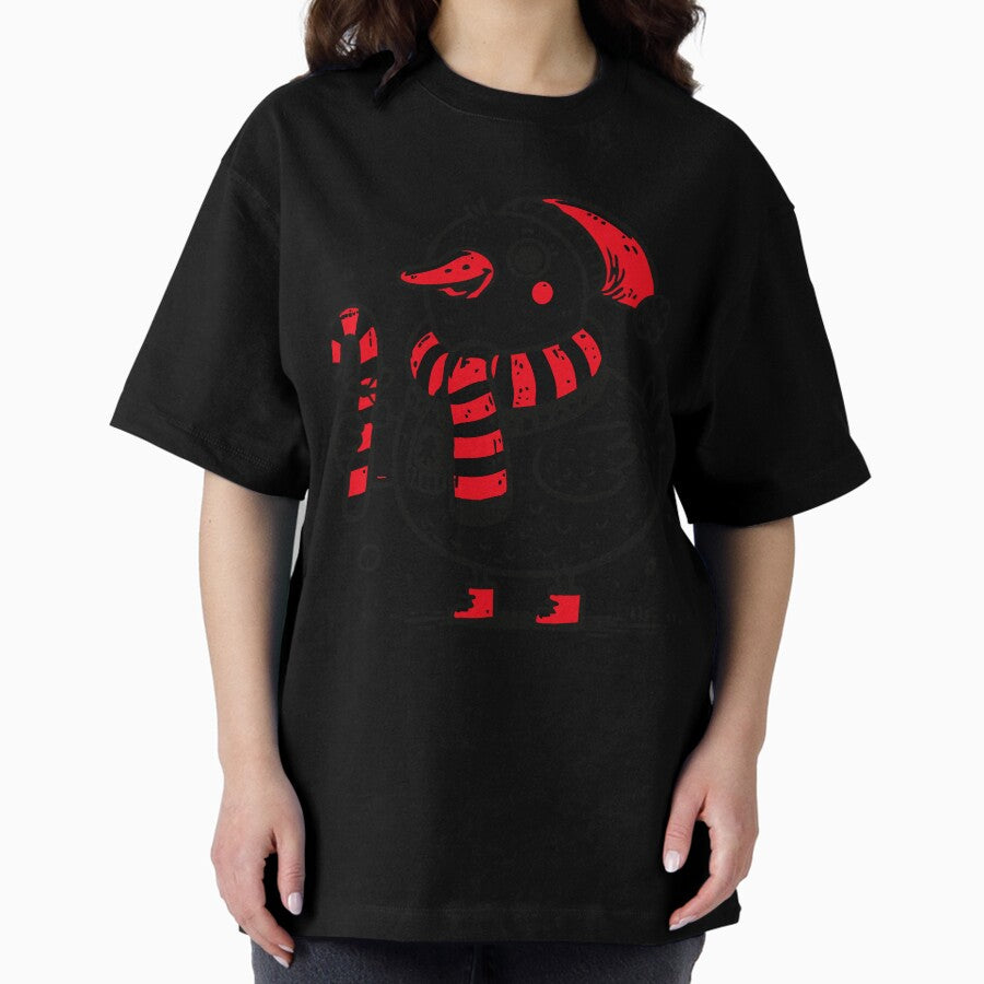 Cheerful Christmas Goose In Childrens Style Oversized T Shirt