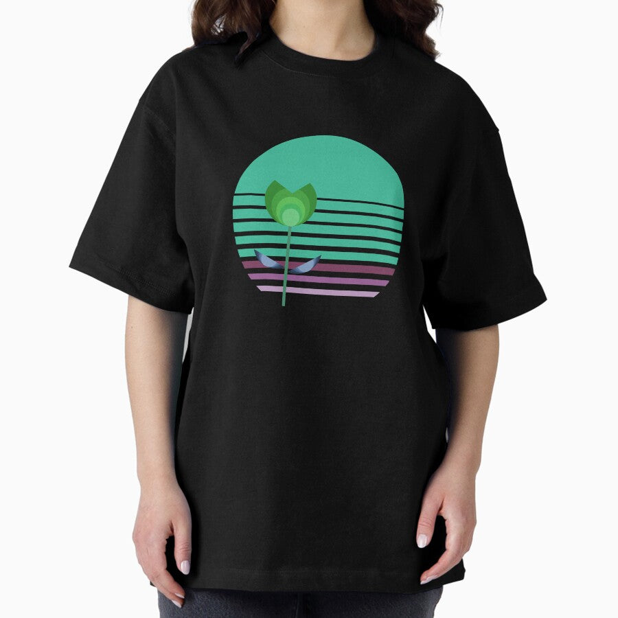 Coastal Style Bauhaus Inspired Retro Sunset Flower 2 of 4 Oversized T-Shirt