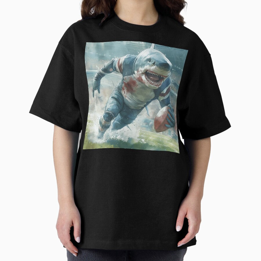 American Football Shark Player Oversized T Shirt