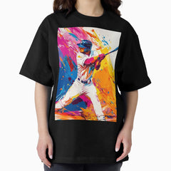 Abstract depiction of a baseball player hitting a ball with vibrant colours Active Outdoors Inspired Art Oversized T-Shirt