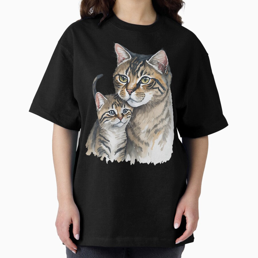 TBF05 tabby cat family father mother kids daughter son Oversized T-Shirt