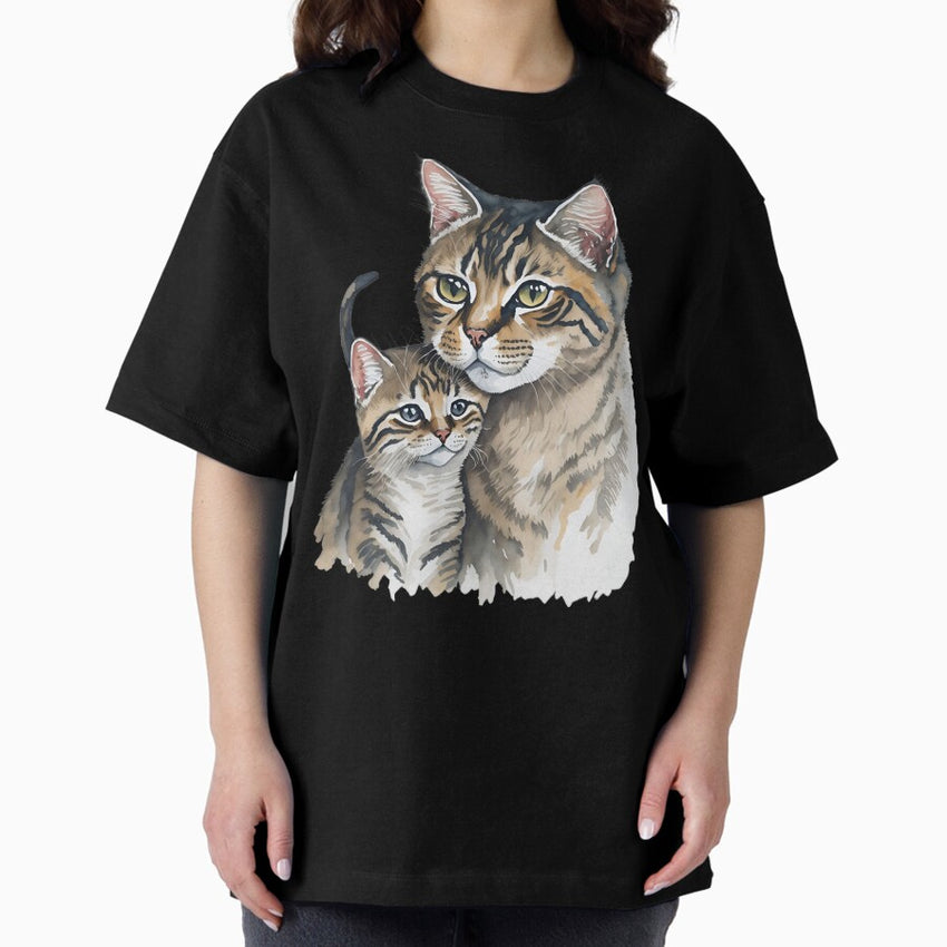 TBF05 tabby cat family father mother kids daughter son Oversized T-Shirt