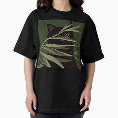 Black cat and plants Oversized T-Shirt