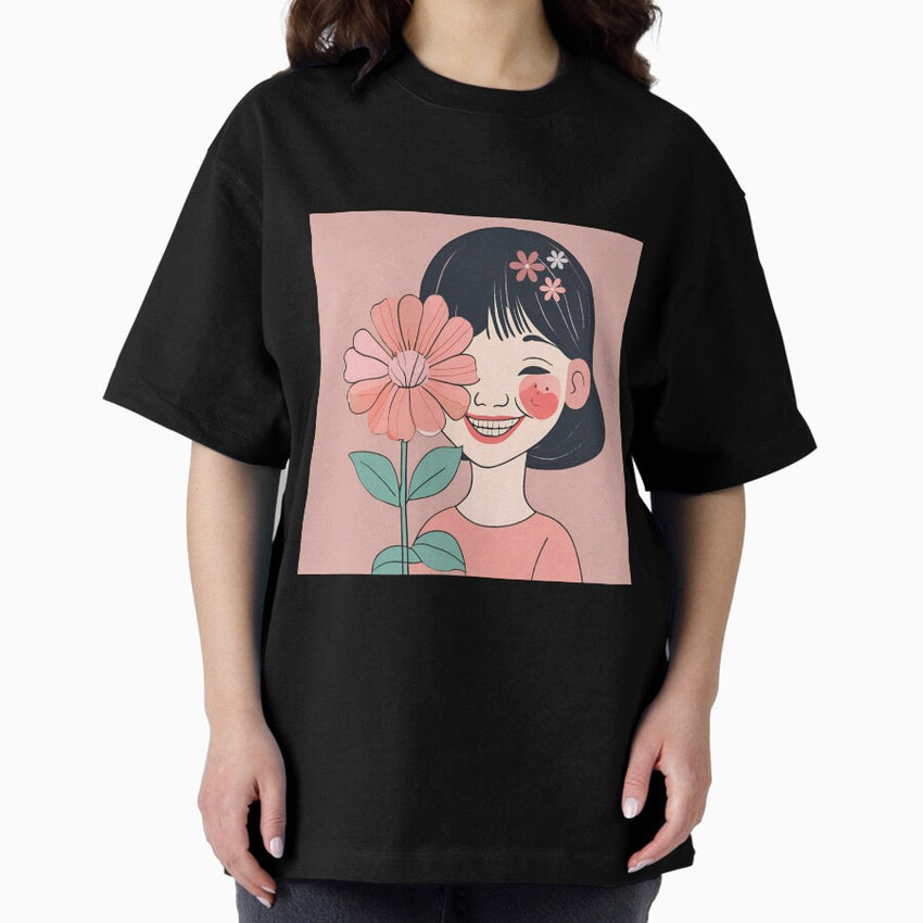 A Girl With Flower Oversized T Shirt