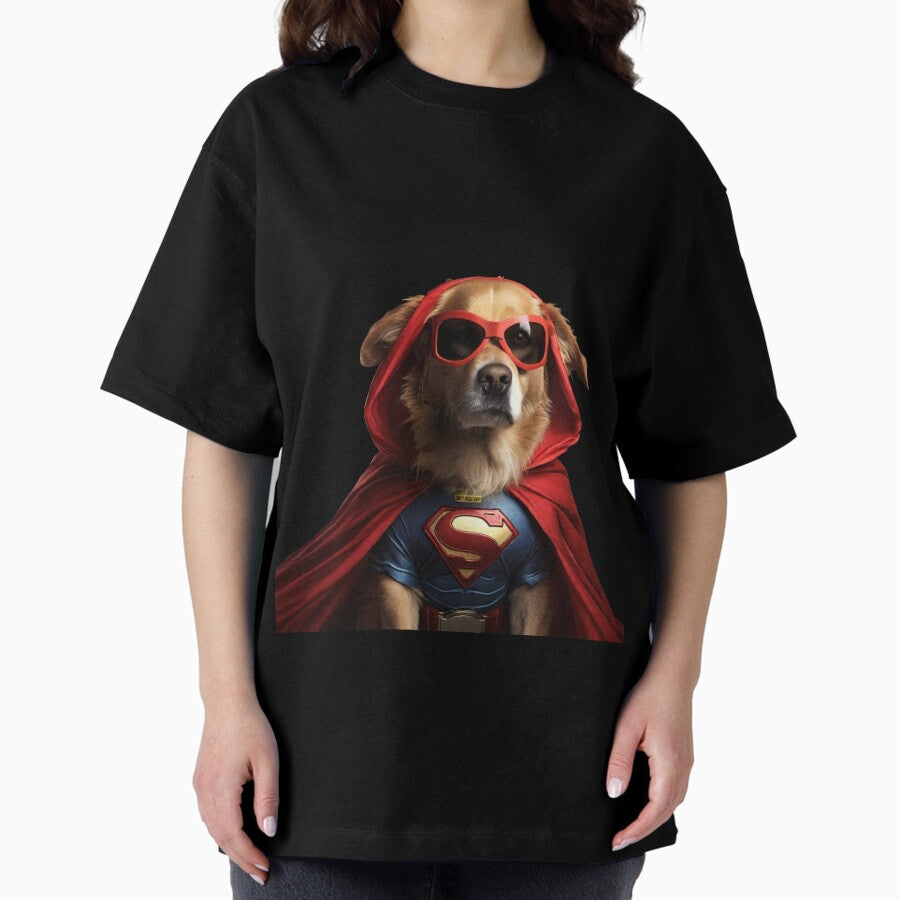 A dog dressed like a superhero Oversized T-Shirt