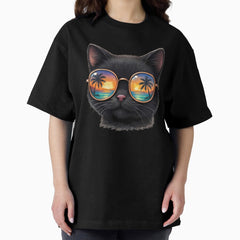 Kawaii Cat Wear Sunglasses Funny Summer Vacation Oversized T-Shirt