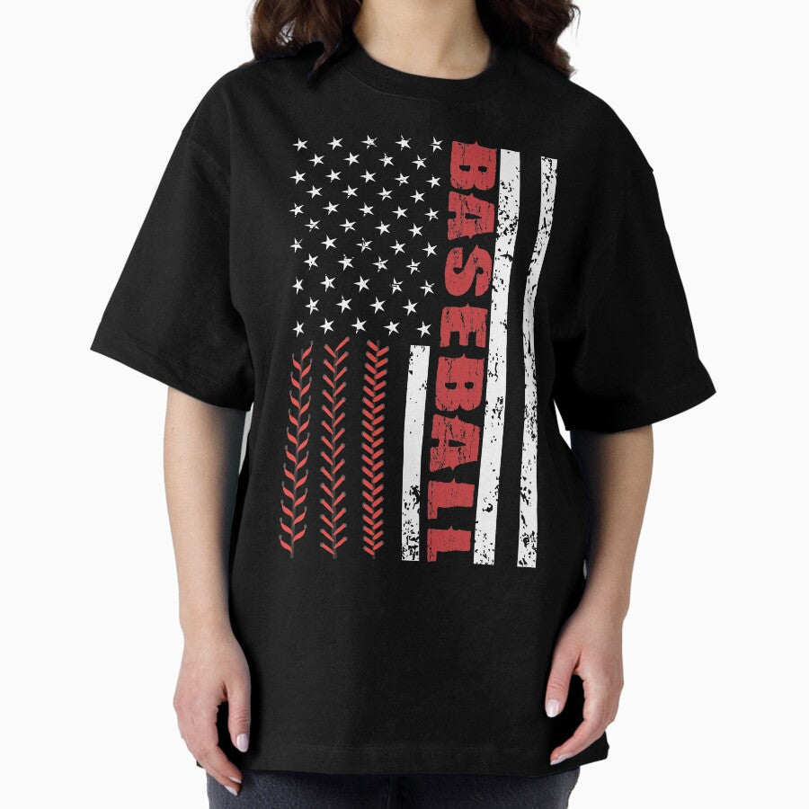 Baseball American Flag US Sports 2 Oversized T-Shirt
