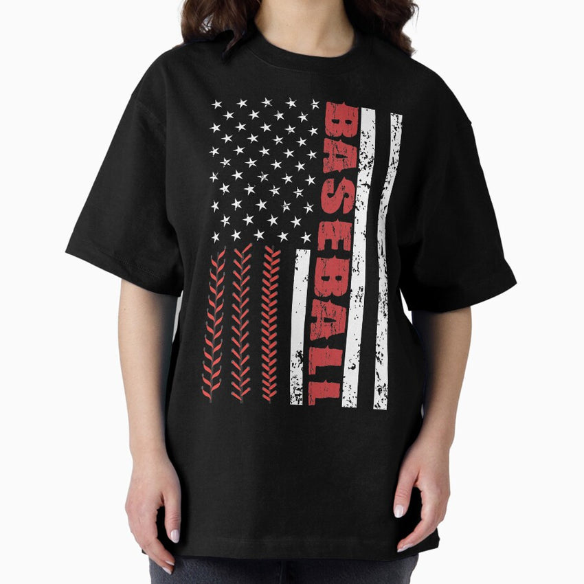 Baseball American Flag US Sports 2 Oversized T-Shirt