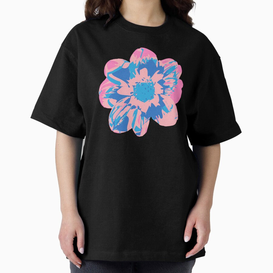 COSMIC COSMOS Big Abstract Floral Summer Bright Flower - Pale Pink Royal Blue Dark Blue - UnBlink Studio by Jackie Tahara Oversized T-Shirt