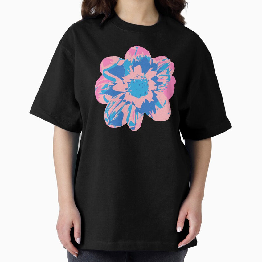 COSMIC COSMOS Big Abstract Floral Summer Bright Flower - Pale Pink Royal Blue Dark Blue - UnBlink Studio by Jackie Tahara Oversized T-Shirt