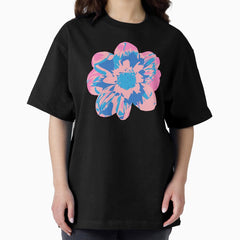 COSMIC COSMOS Big Abstract Floral Summer Bright Flower - Pale Pink Royal Blue Dark Blue - UnBlink Studio by Jackie Tahara Oversized T-Shirt