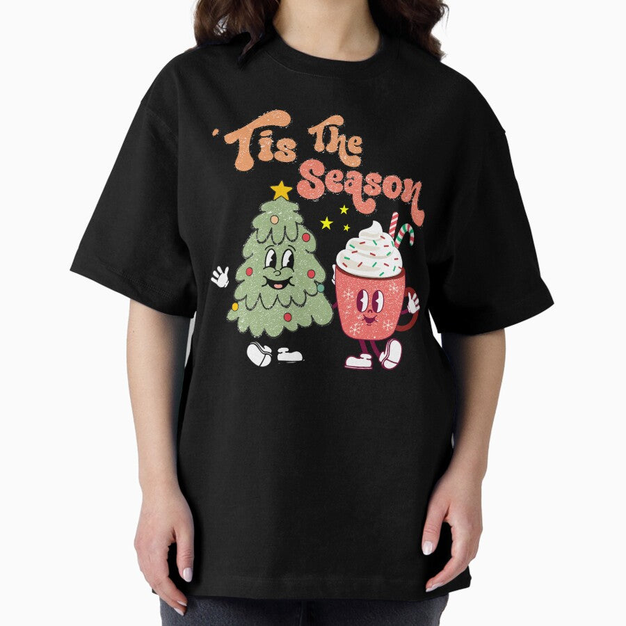 Tis The Season Christmas Retro Vintage Groovy Oversized T-Shirt