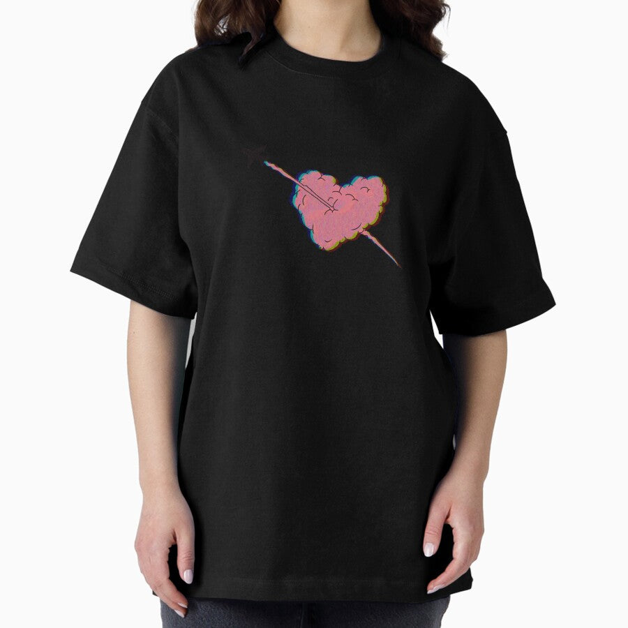 Airplane Shooting Through Pink Blue And Yellow Cloud Oversized T Shirt
