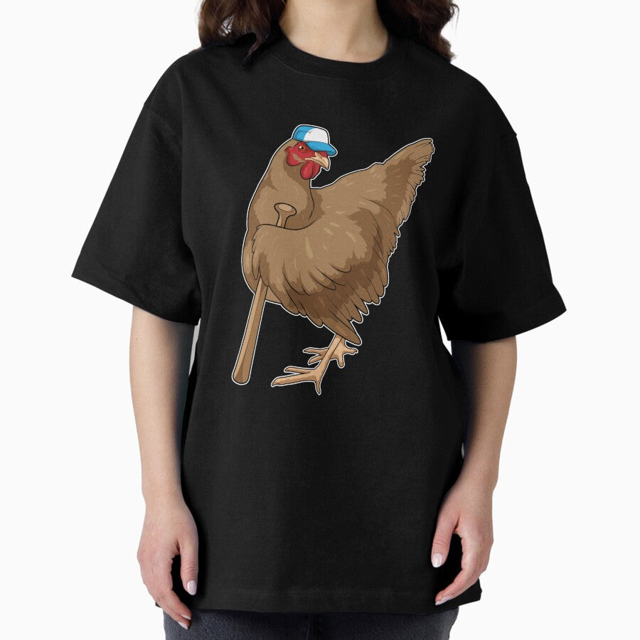Chicken Baseball Baseball bat Oversized T-Shirt