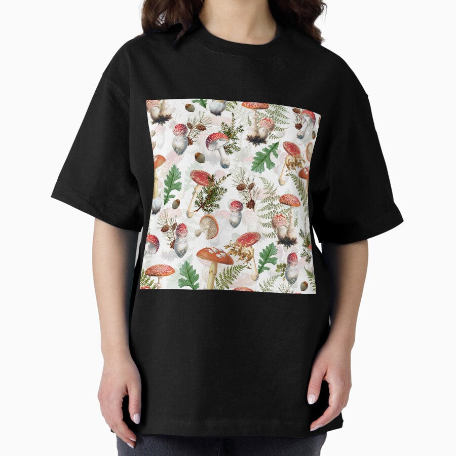 Beautiful Mushroom Kingdom Botanical Garden White Nightgarden Oversized T-Shirt