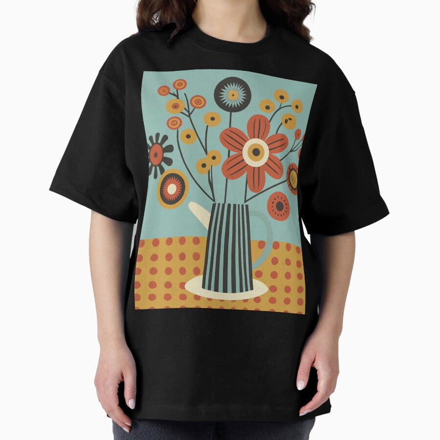 Floral Frenzy Vibrant Flower Market Art Oversized T-Shirt