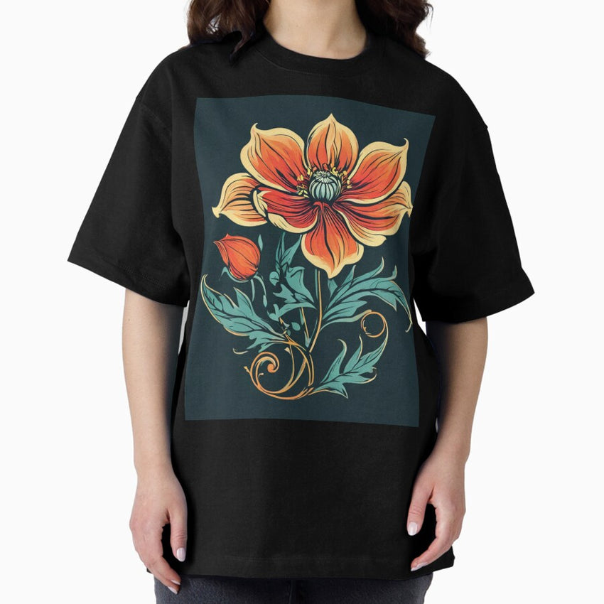 Whimsical Bloom: Art Nouveau-Inspired Floral Oversized T-Shirt