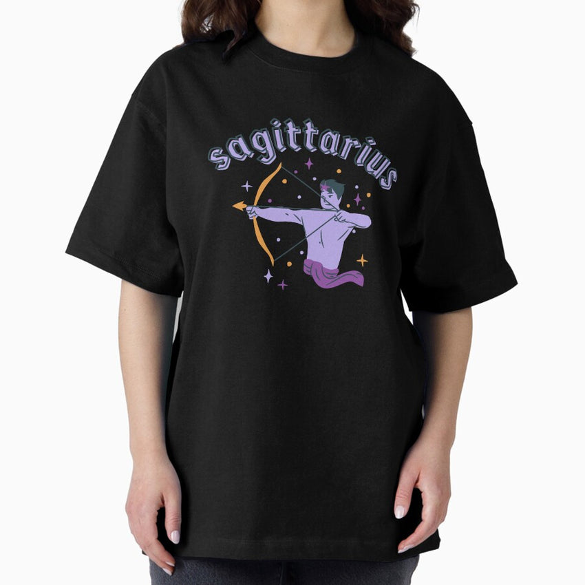 Sagittarius Zodiac Archer Sticker Oversized T-Shirt