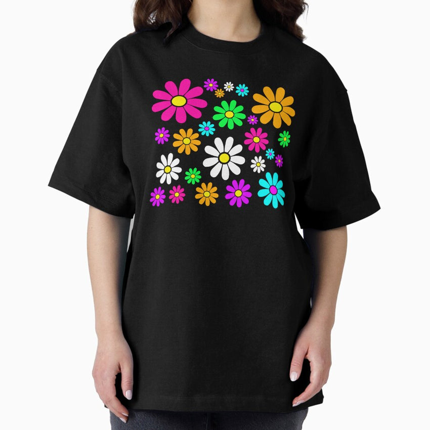 Hippie Groovy Daisies Flowers Happy Flowers Pattern Oversized T-Shirt
