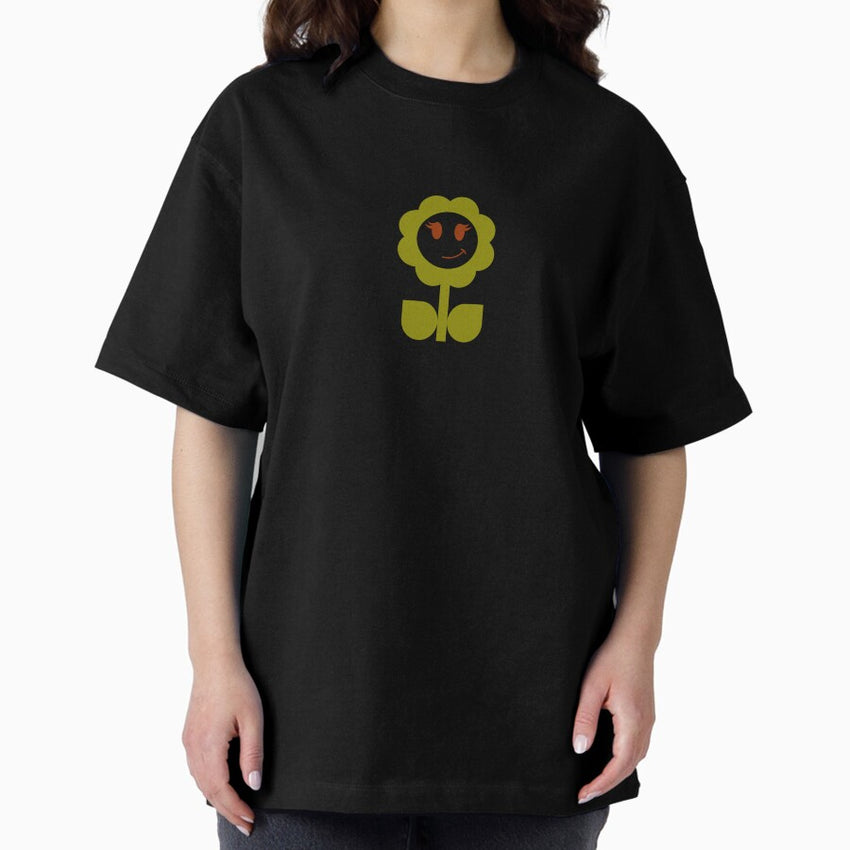 Sweet Happy Little Flower Doodle Simple Green Oversized T-Shirt