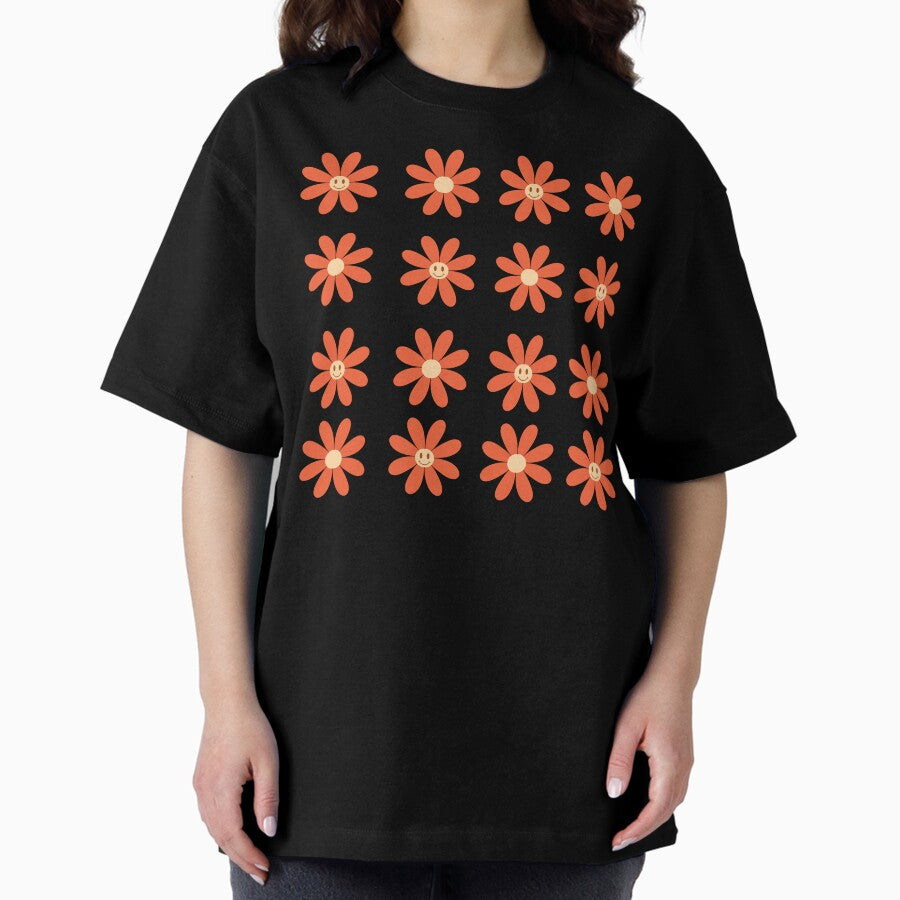 Retro Smiley Face Sticker Set | 70s Flower Power Oversized T-Shirt
