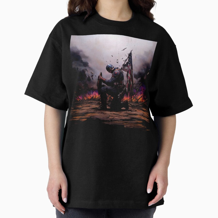 American superhero Kneeling in Despair Oversized T-Shirt