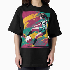 A girl playing soccer football player anime art Oversized T-Shirt