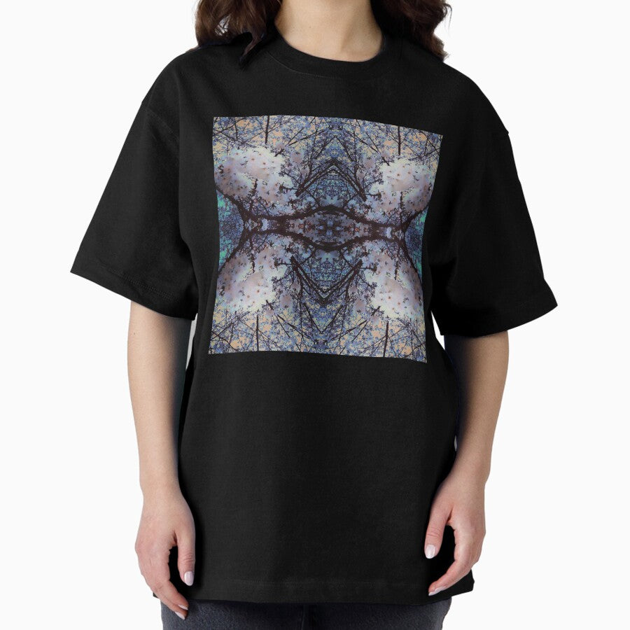 Cherry Blossom Symmetry Remix Pattern Oversized T Shirt