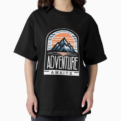 Adventure Awaits Mountain Horizon Travel Quote Oversized T Shirt
