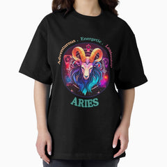 Vibrant Aries zodiac- Horescope/SunSign Theme on black back ground Oversized T-Shirt