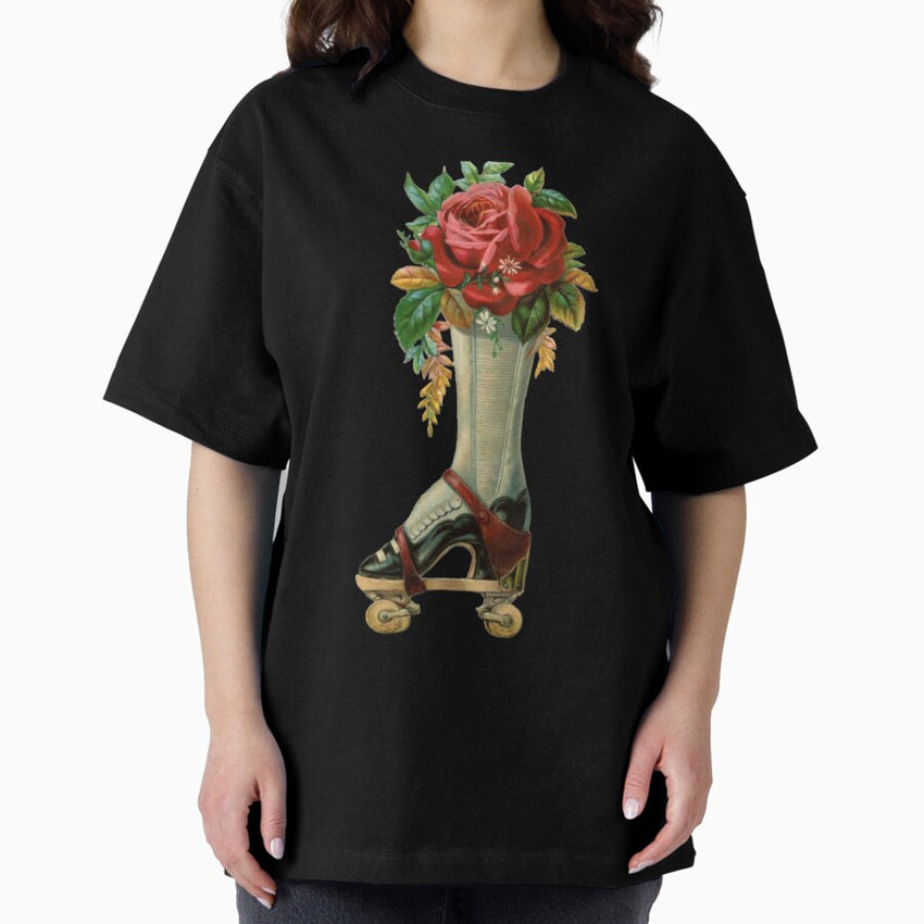 Victorian ROLLER SKATE and ROSES Oversized T-Shirt