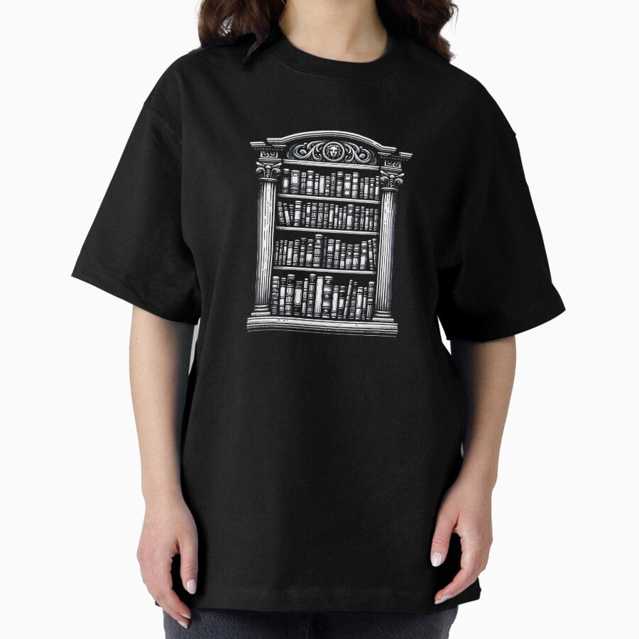 Ancient Bookshelf Filled With Books Bookish Stuff Oversized T Shirt