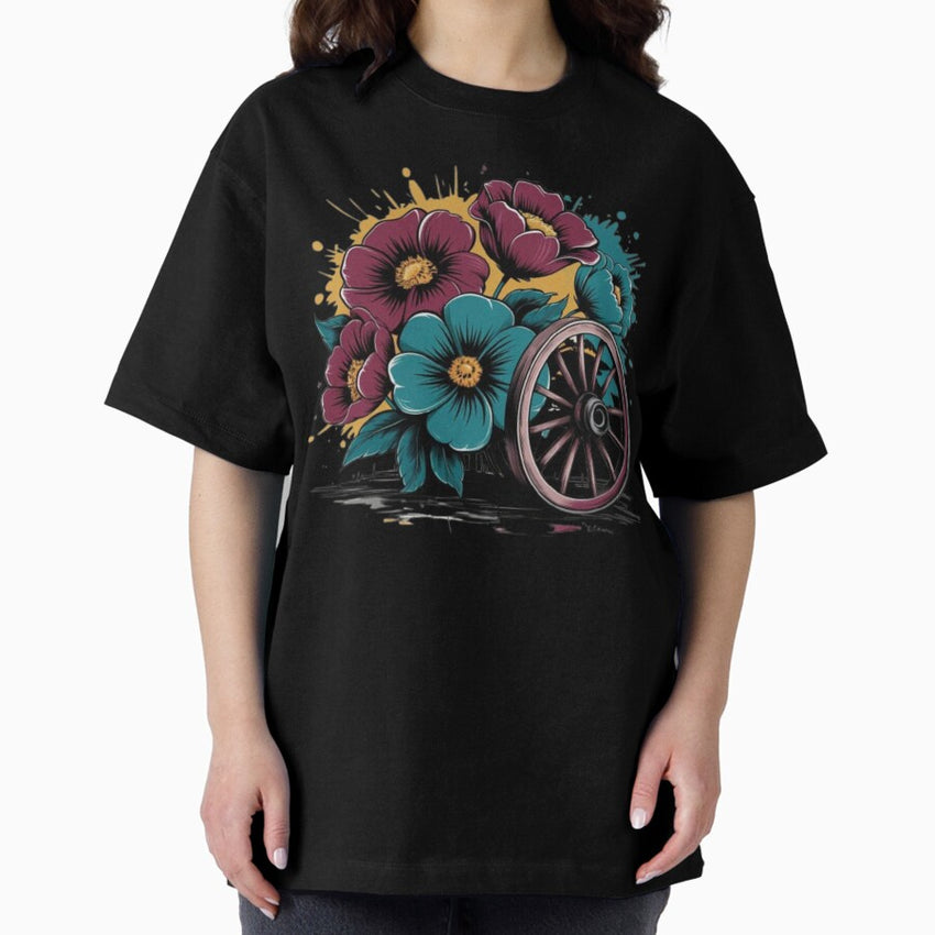 a bold and vivid beautiful burgundy and teal flowers Oversized T-Shirt