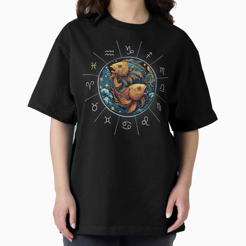 ZODIAC Pisces - Astrological PISCES - PISCES - ZODIAC sign - Van Gogh style - 2 Oversized T-Shirt