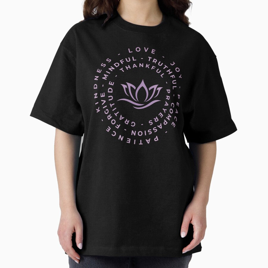 Love Joy Peace Lotus Vintage Inspirational Oversized T-Shirt