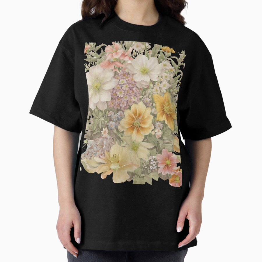 Vintage flower, gorgeous shabby chic rbf3-2, beige Oversized T-Shirt