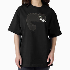 Fluffy Black Tuxedo Cat - Smoke Gray Oversized T-Shirt