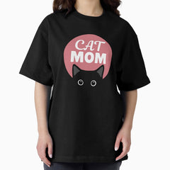 Cat Mom White Text Oversized T-Shirt
