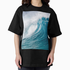 Aqua Euphoria Captivating Blue Ocean Wave Art Print Oversized T Shirt