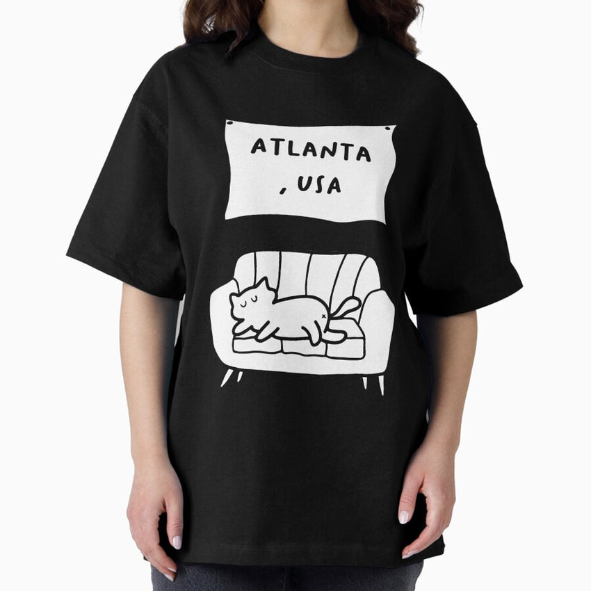 Atlanta, USA | A Cute Cat Sleeping Peacefully on a Cozy Couch Illustration Oversized T-Shirt