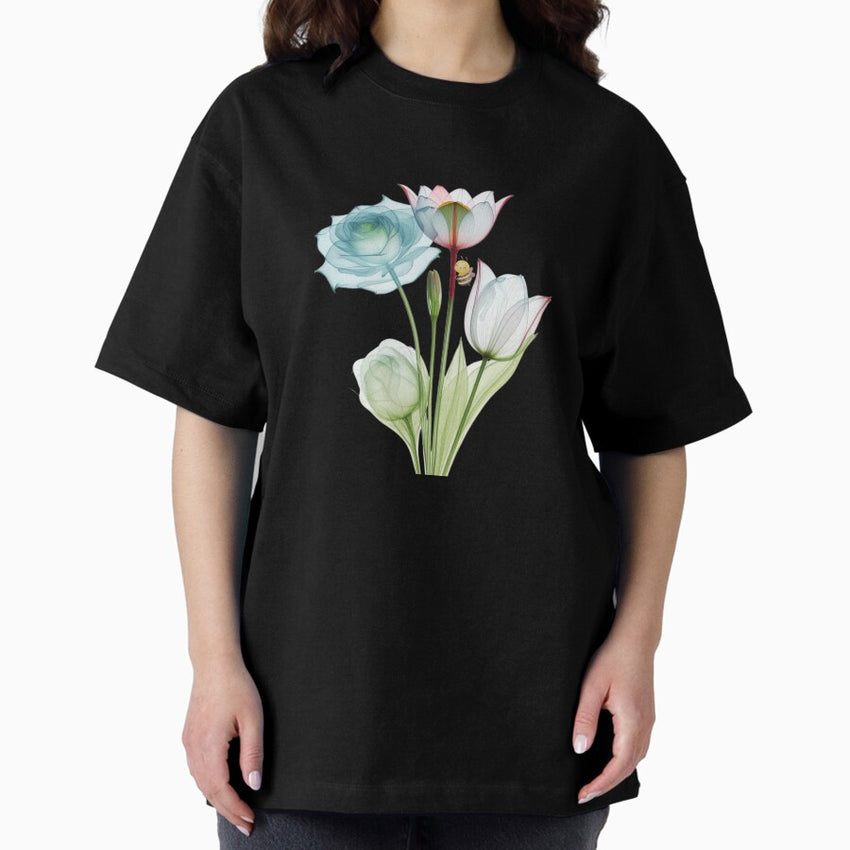Abstract Flowers With Adorable Bee Oversized T Shirt